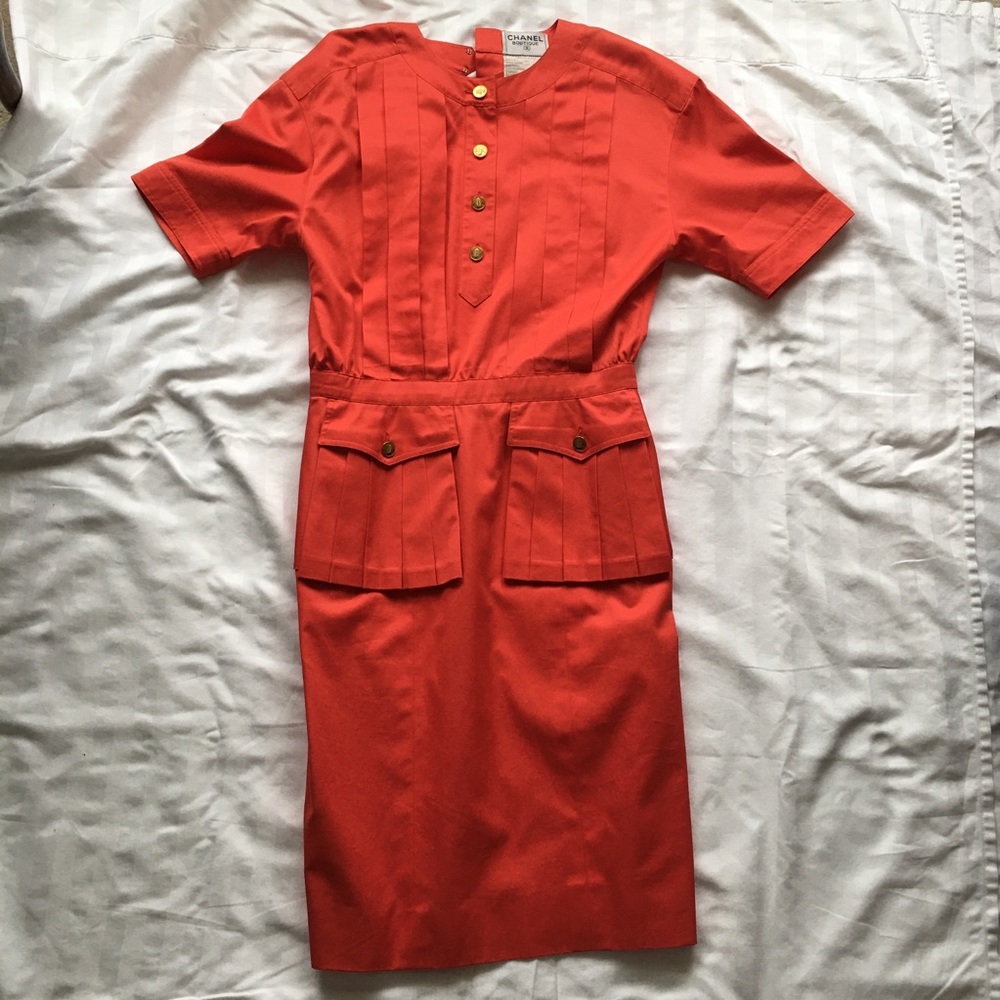 VINTAGE CHANEL 1990s Pleated Dress with Gold Buttons